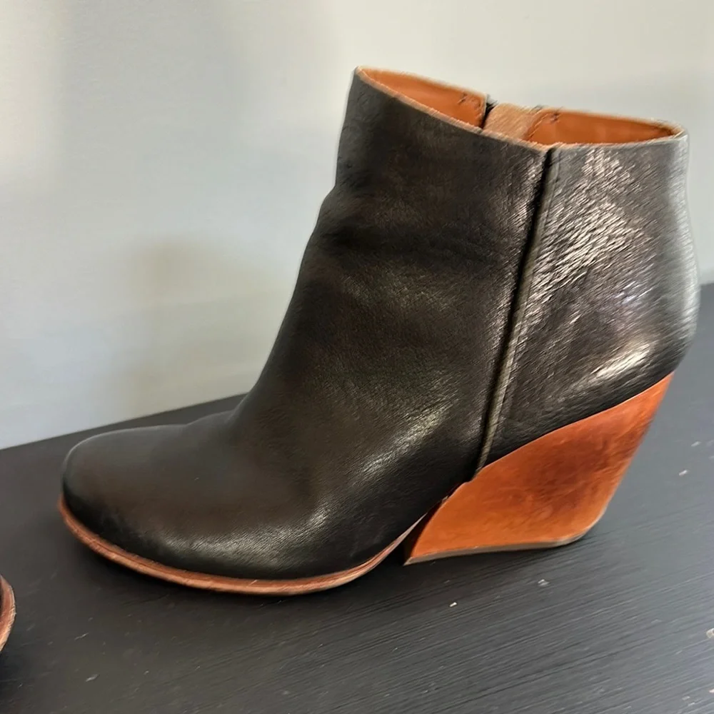 Stylish Black and Brown Wedge Ankle Boots